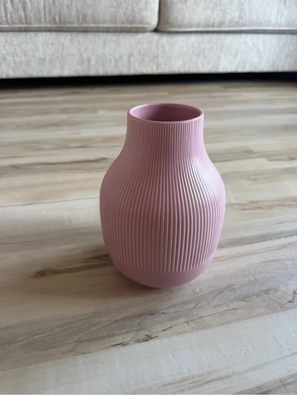 IKEA Pink Ribbed Ceramic-Style Accent Vase
